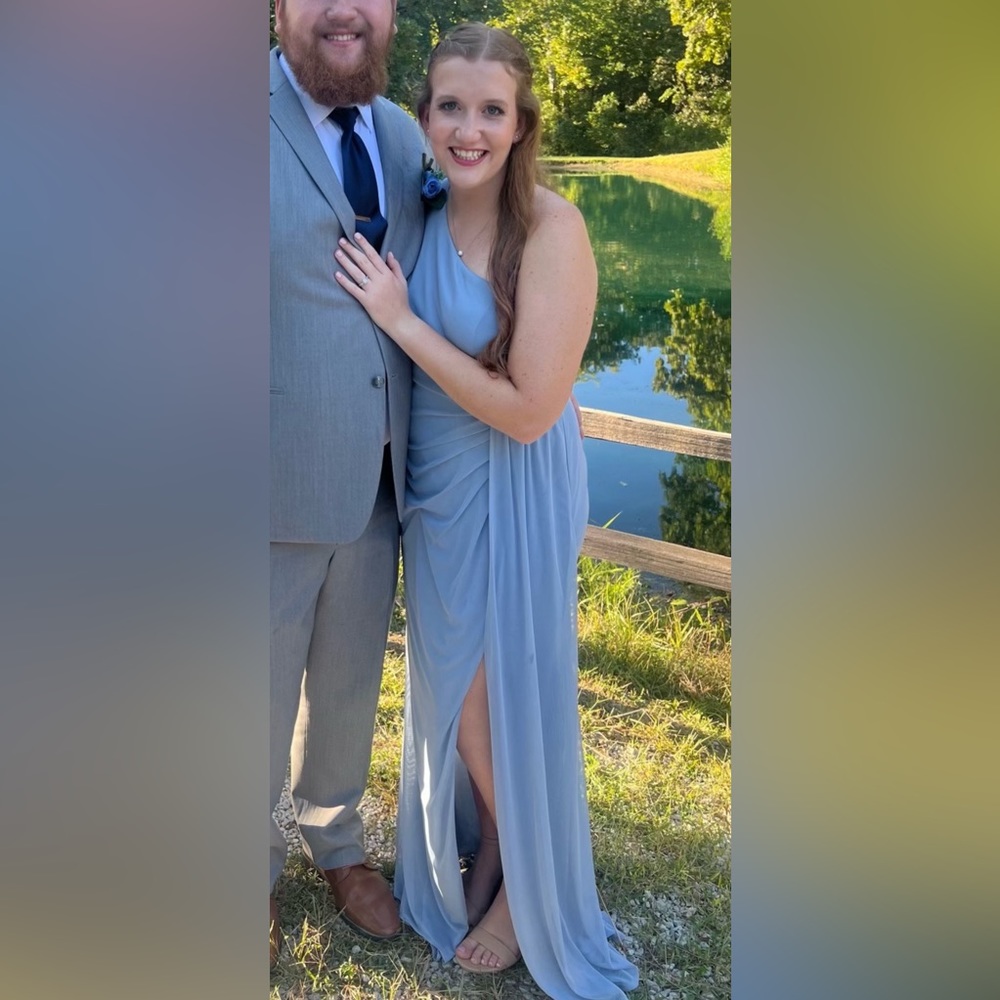 Azazie dusty blue bridesmaid dress